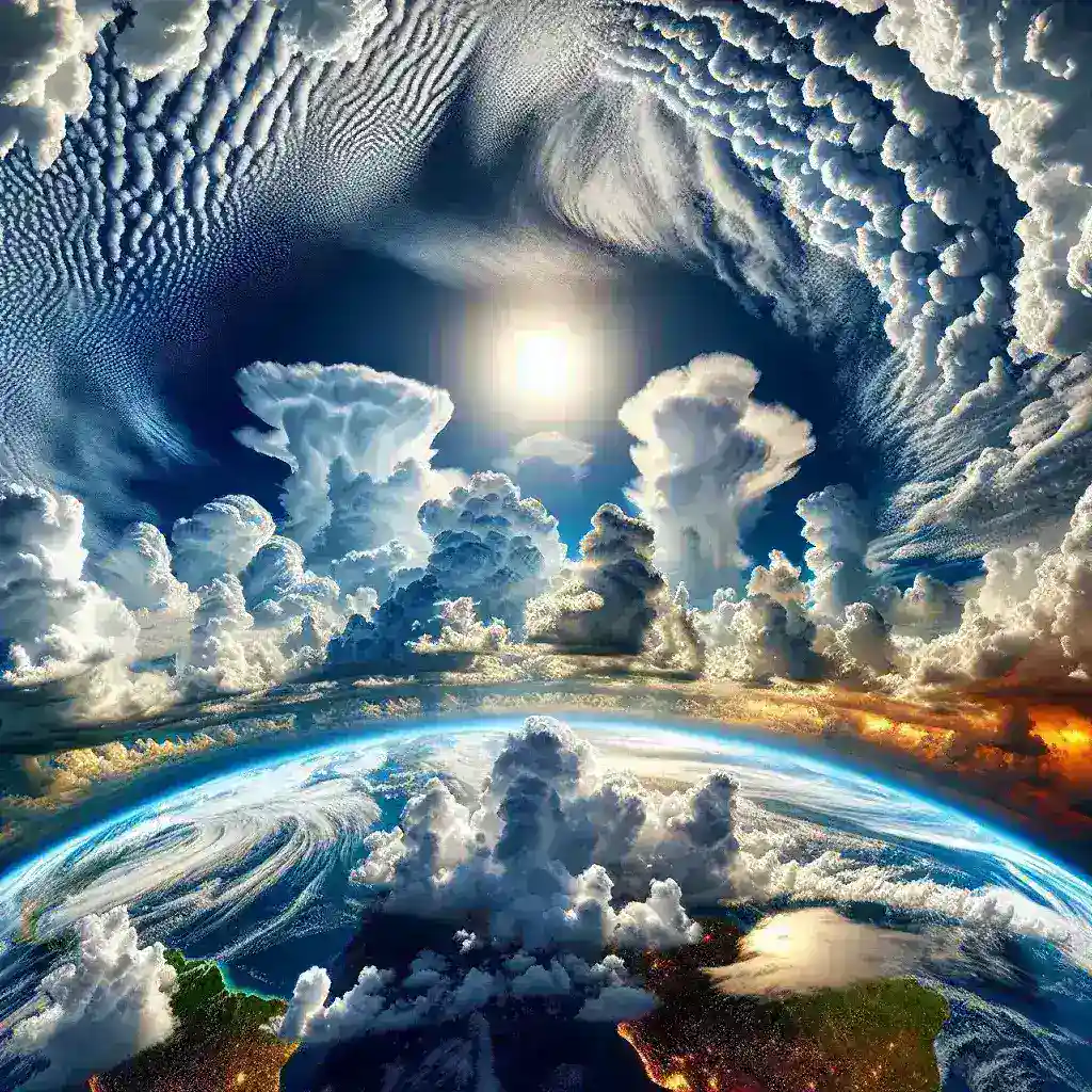 "Imagen ilustrativa de varias formaciones de nubes en un cielo azul, representando la importancia de las nubes en el clima de la Tierra en el artículo 'El Misterio de las Nubes: Clave para Entender el Clima de la Tierra'."