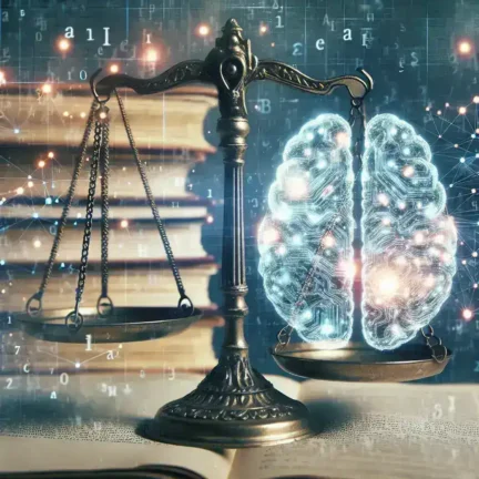 "Imagen de un abogado utilizando tecnología de inteligencia artificial en un entorno legal, ilustrando cómo la legaltech mejora procesos y gestiona riesgos en litigios."